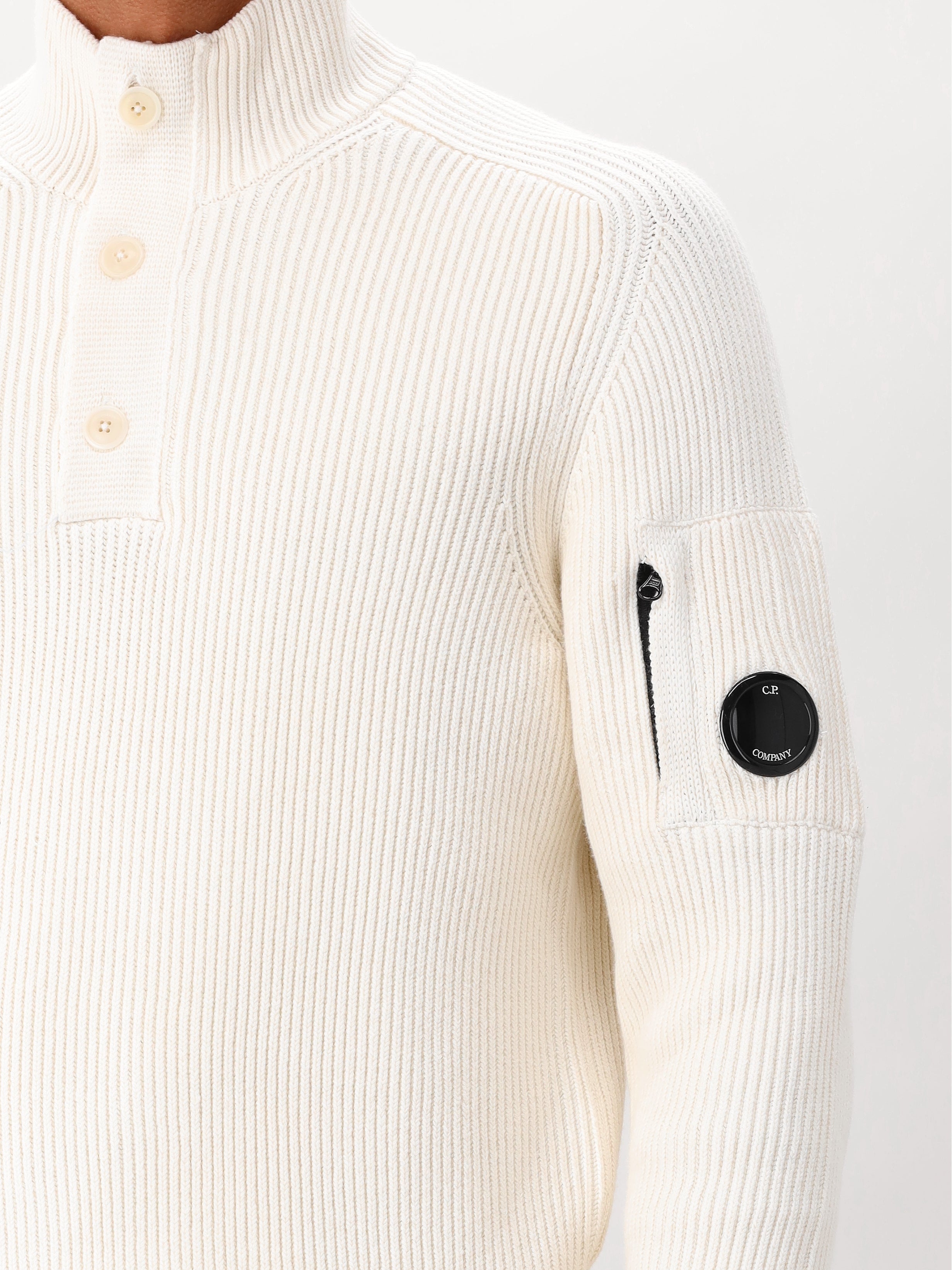 Cp Company Gebreide Trui Gebroken Wit Polo Collar