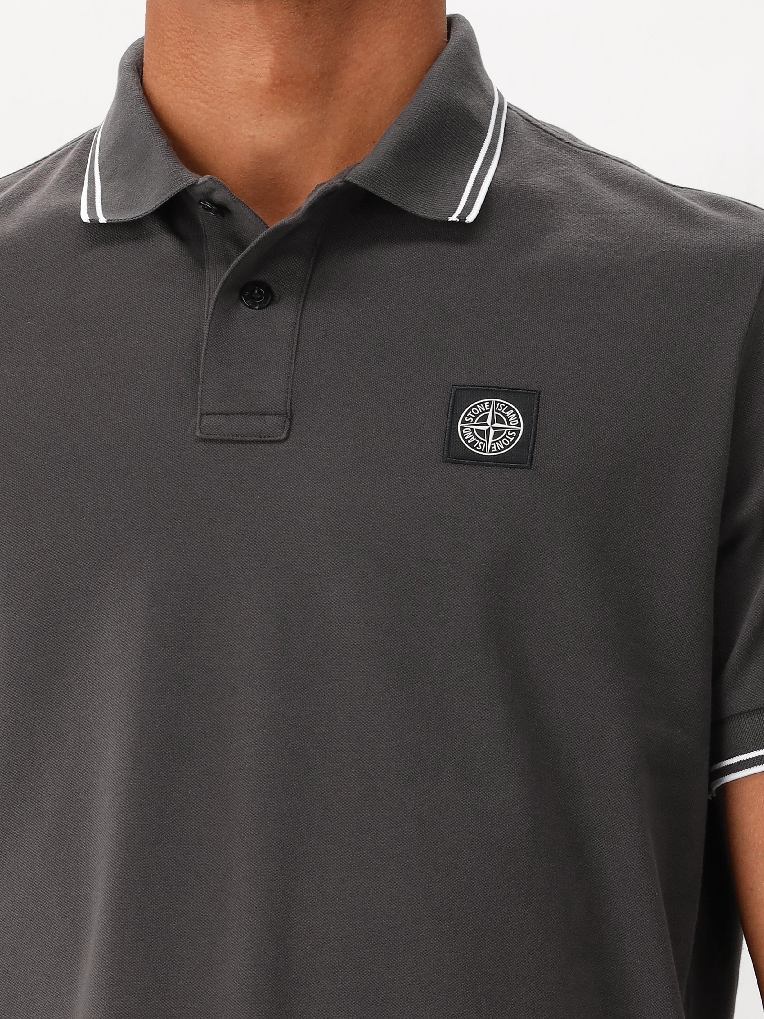 Stone Island Polo Contrast Donkergrijs